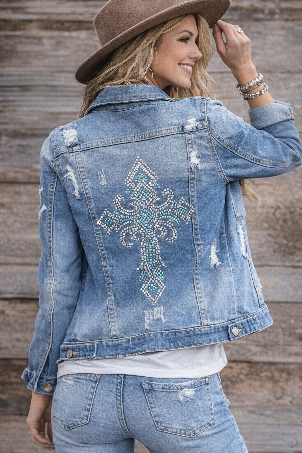 Inspirational Cross rhinestone jacket